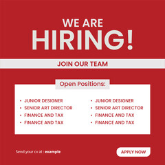 We are hiring. we're hiring creative concept. Hiring creative work. open vacancy design