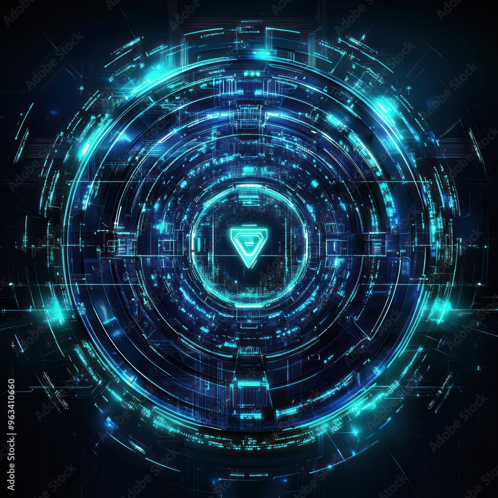 Poster abstract digital interface with glowing blue lines and shapes