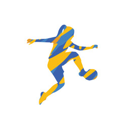 Soccer Player in Action with Yellow and Blue Paint Splashes