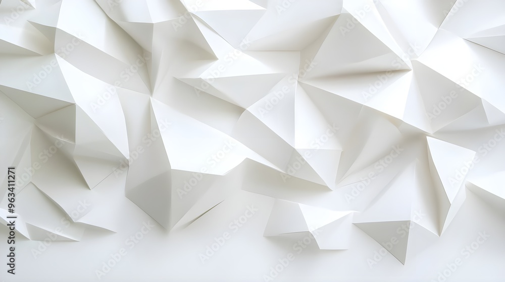 Poster abstract white geometric pattern with three-dimensional facets, perfect for modern design projects a