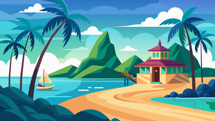 Minimalist Thailand beach vector art illustration