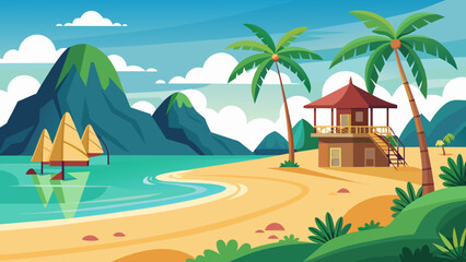 Minimalist Thailand beach vector art illustration