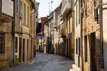 Narrow streets in the town centre of Lugo with quaint old buildings, Galicia.