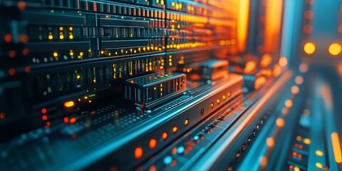Data Center Server Racks with Network Lights