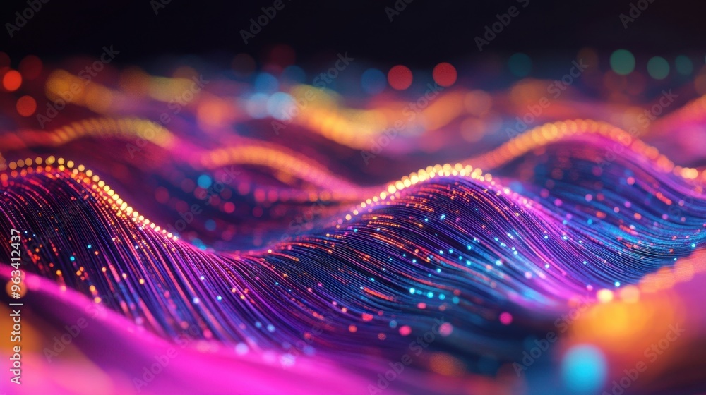 Poster illuminating connectivity - abstract background of vibrant light and color lines representing data t