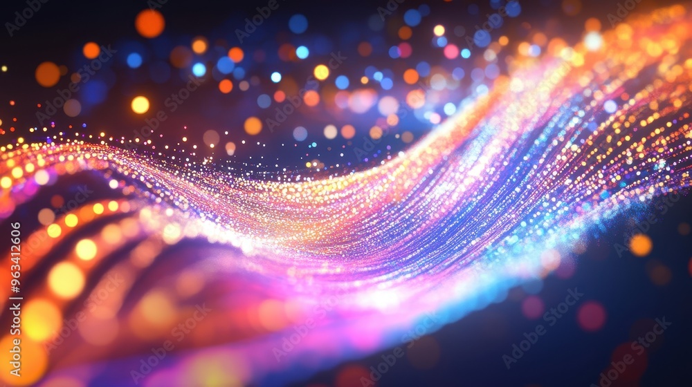 Poster data flow: abstract global network of vibrant color waves representing internet speed and connectivi