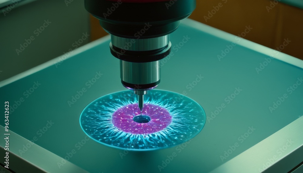 Aufkleber close-up of advanced laser microscopy in a high-tech laboratory, capturing intricate energy patterns