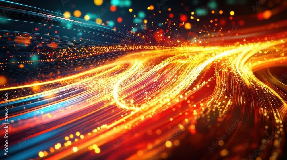 Poster data flow: abstract background of vibrant colorful waves illustrating global internet speed and conn