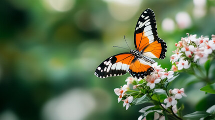 Butterfly on White Flower in Garden.