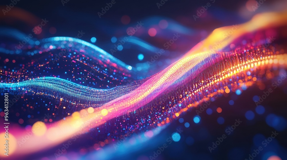 Poster Global Network Data Flow - Abstract Curving Lines of Light and Color