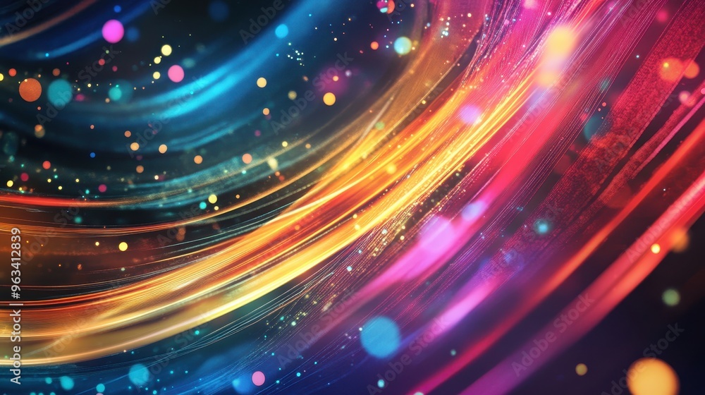 Poster seamless flow of global data - abstract background with illuminated curving lines symbolizing intern