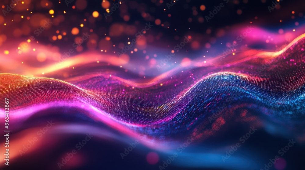 Poster Network of Light and Color: Abstract Background Illustrating Dynamic Data Flow in the Internet