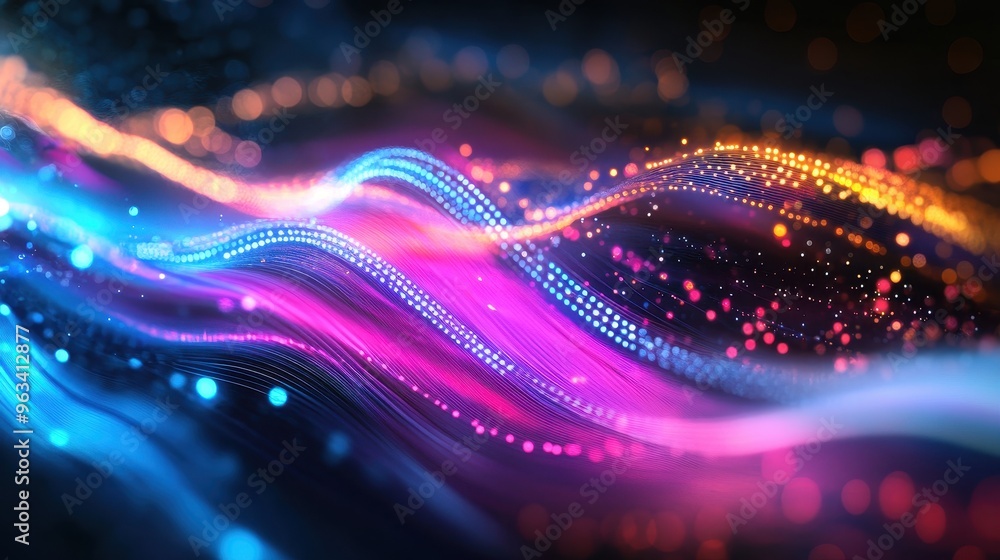 Poster illuminated data flow: abstract background representing internet interconnectedness