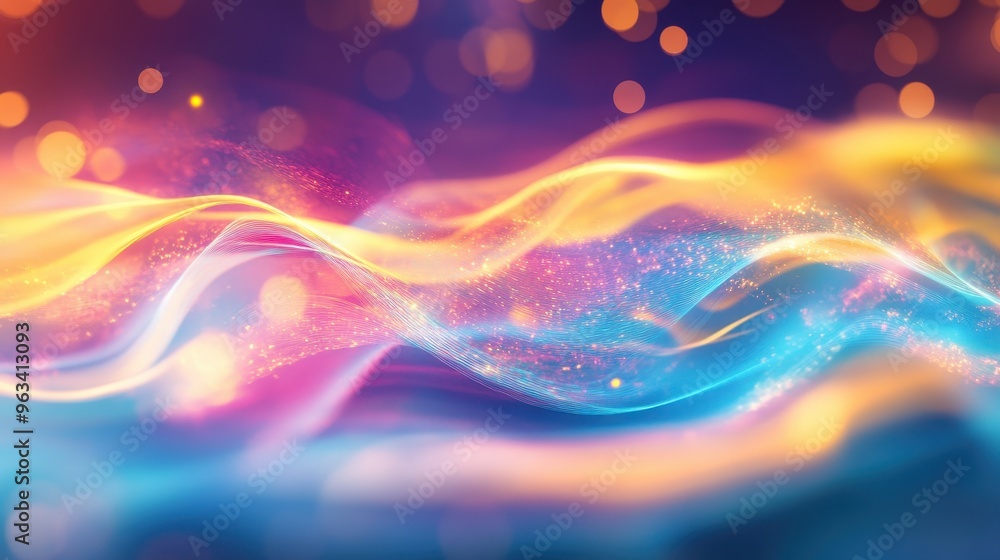 Poster digital connectivity in motion: abstract colors representing data flow and internet network importan