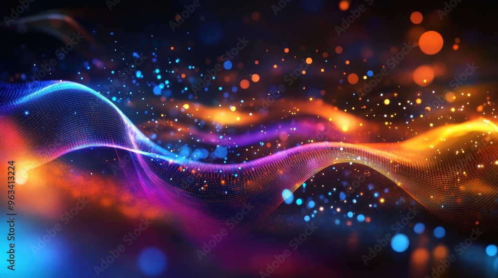 Poster digital flow: abstract background of colorful waves symbolizing data movement and internet connectiv
