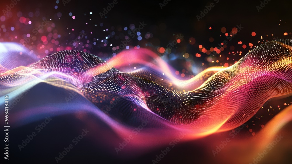 Poster digital connections: abstract background of vibrant data flow waves in the internet network