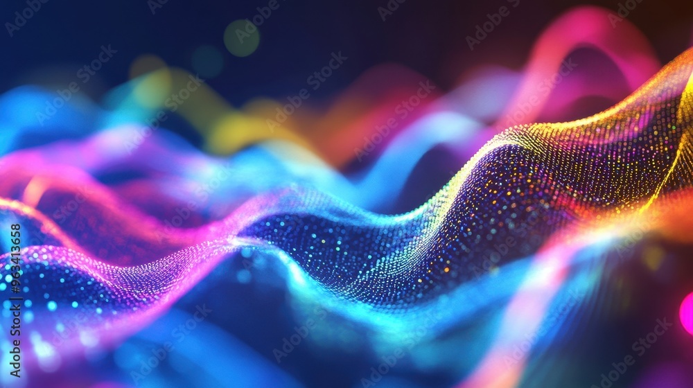 Poster digital data flow: abstract network of colorful waves representing speed and connectivity of interne