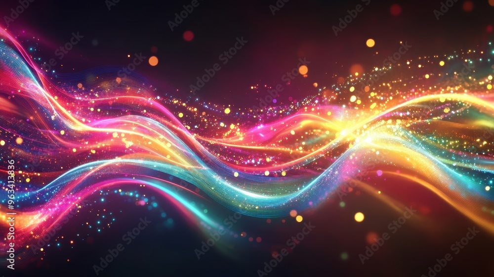 Poster seamless data flow - abstract background of vibrant light lines depicting global internet connectivi