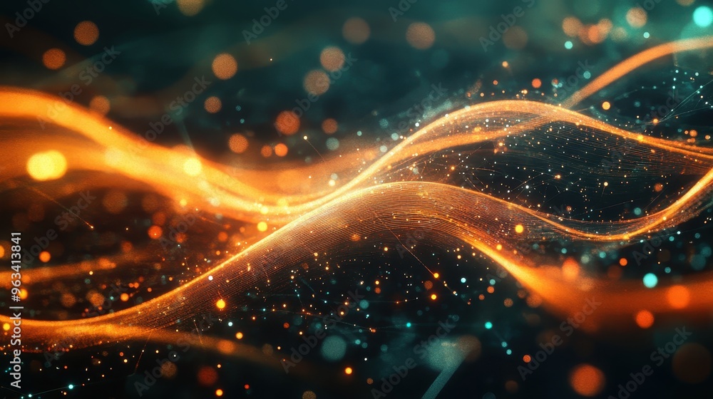 Poster illuminated connections: abstract network of interwoven light and color representing data flow and i