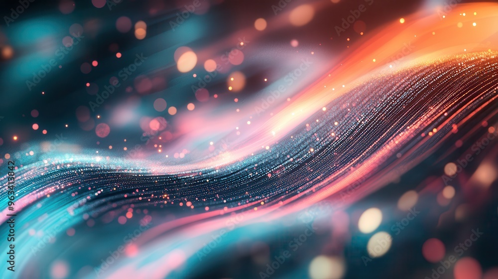 Poster global data flow - abstract background of vibrant light curves symbolizing internet connectivity