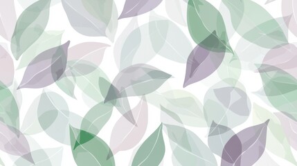 Repeating pattern of green and purple leaves is floating on a white background, creating a calming and natural aesthetic