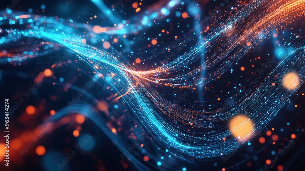 Poster flowing data network - abstract background of light and color connections