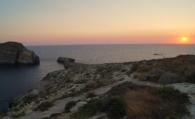 Sunset at Fungus rock, Dwejra Bay, Island of Gozo, Malta