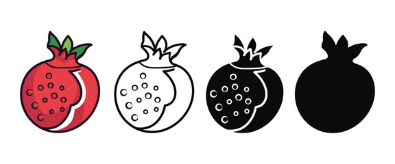 Pomegranate vector illustration, outline, silhouette on white background