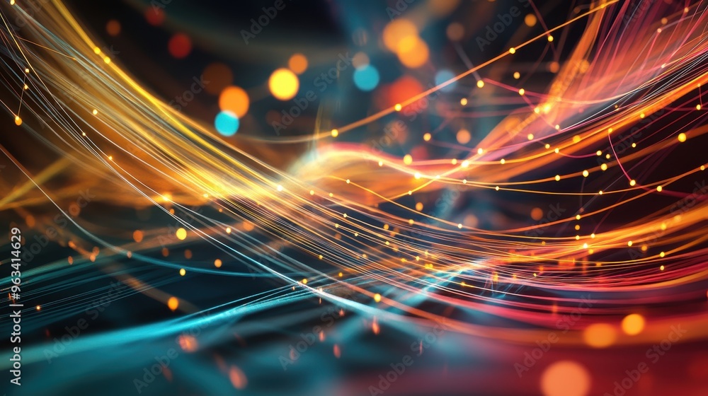 Poster illuminated connections - abstract background of data flow and internet networks