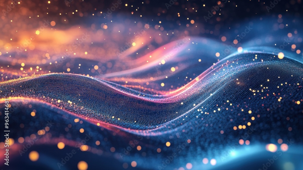 Poster data superhighway - abstract background of colorful light waves representing internet connectivity a