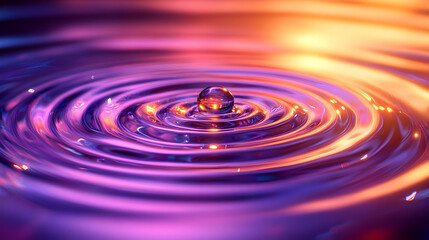 Neon Ripples - Abstract 3D Illustration of a Water Droplet Creating Concentric Circles with a Vibrant Color Gradient