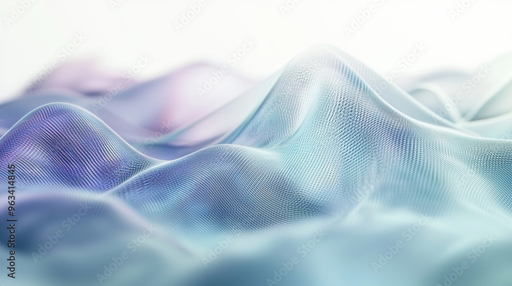 Poster particles form a dynamic, wavy surface perfect for tech or science projects. blue and white abstract