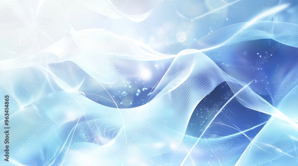 Poster abstract background in blue and white tones, forming a wavy pattern and conveying a sense of lightne