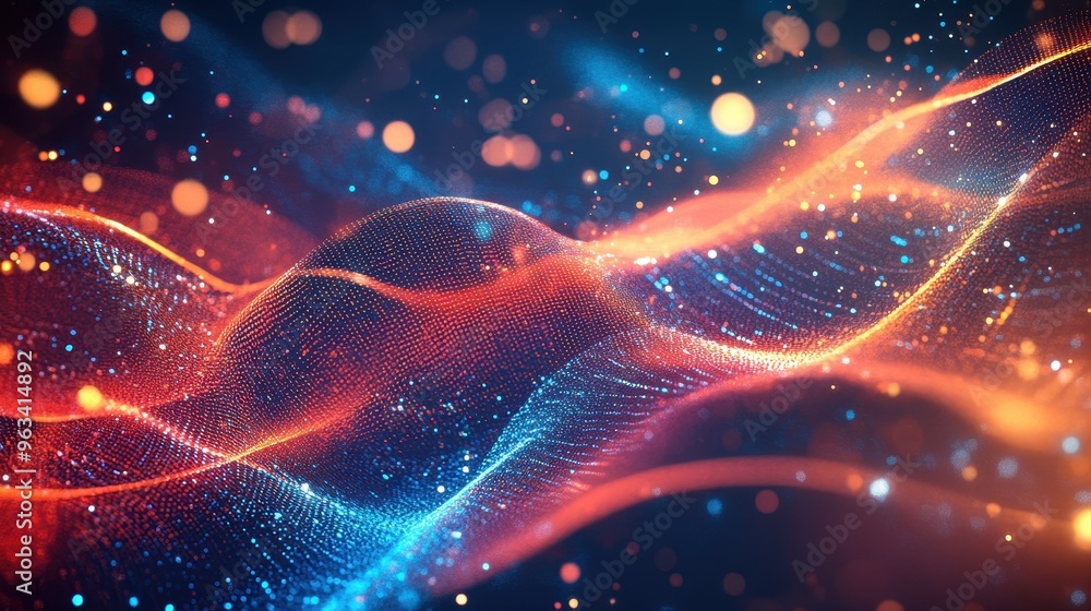 Poster technological connectivity: abstract network of interconnected data flowing through vibrant curves a