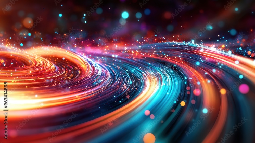 Poster global data connectivity - abstract background of colorful data waves representing internet network 