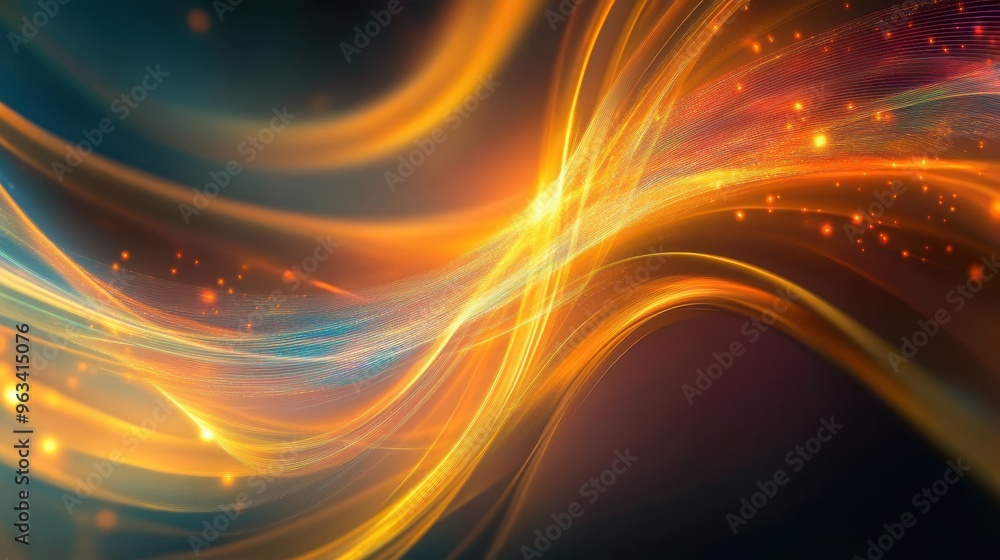 Poster digital network connections: abstract light and color curves representing data flow and internet int
