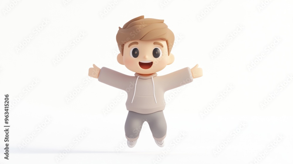 Sticker A cheerful animated character with a hoodie, expressing joy and excitement.