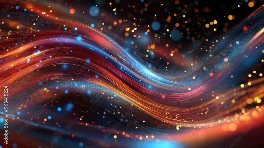 Poster vibrant data flow - abstract background of colorful waves signifying digital connectivity