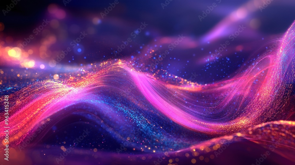 Poster futuristic data flow: abstract background of colorful waves symbolizing digital connectivity
