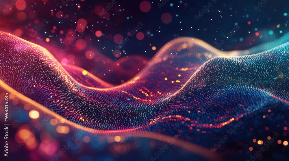 Poster data flow abstract background - dynamic light and color lines representing internet connections