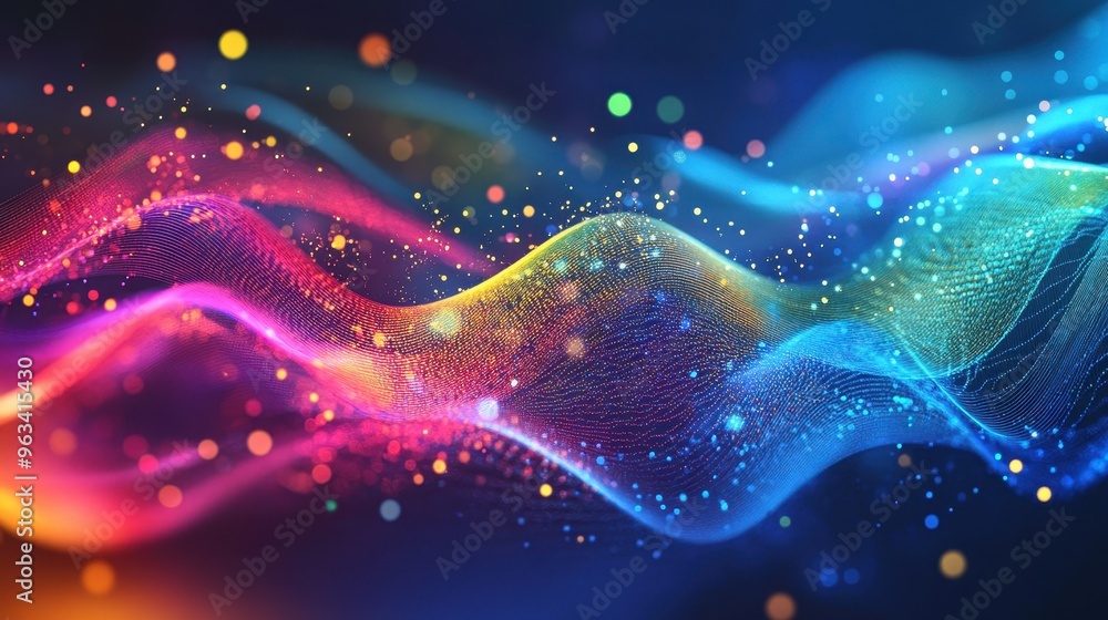 Poster digital connectivity - abstract background of colorful waves and curves representing dynamic interne