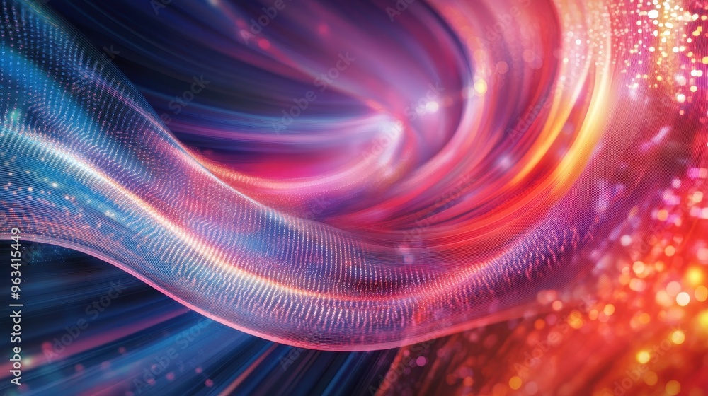 Poster illuminated data flow - abstract background of vibrant light curves symbolizing internet speed and c