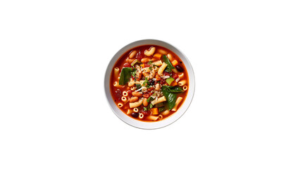 A bowl of homemade minestrone soup with beans and pasta transperent background 