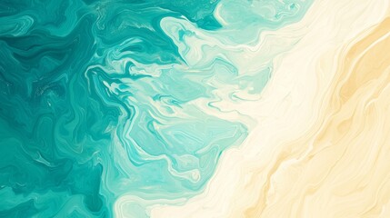 Capturing the essence of a swirling ocean meeting a sandy beach in shades of teal. Turquoise. Aqua. And beige. This abstract fluid art background evokes movement and tranquility
