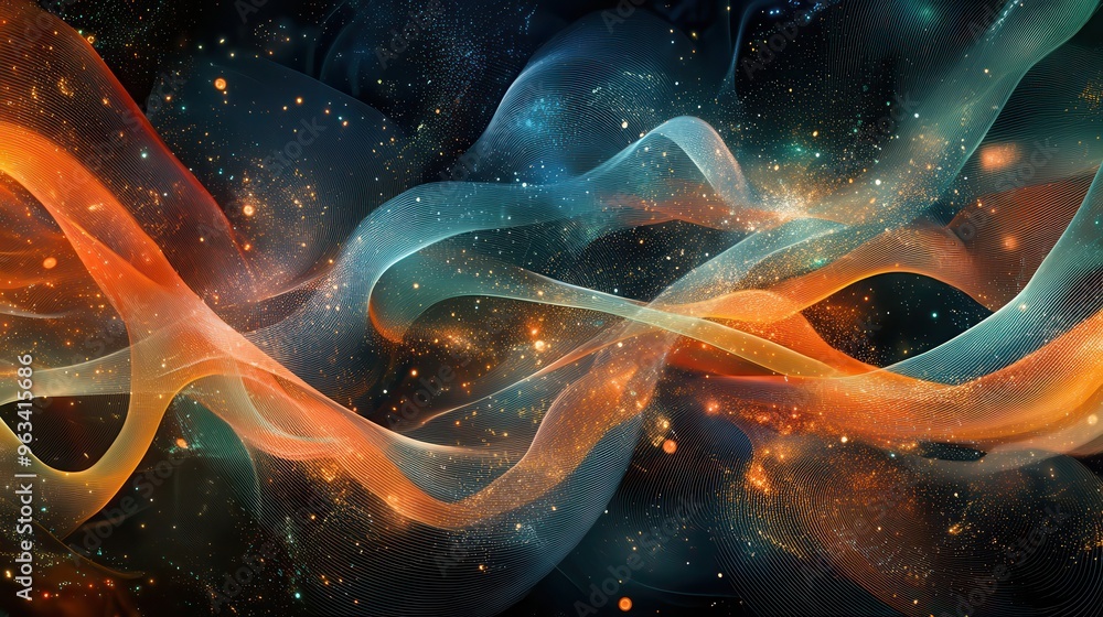 Poster global network connectivity - abstract background of vibrant data flow curves and waves