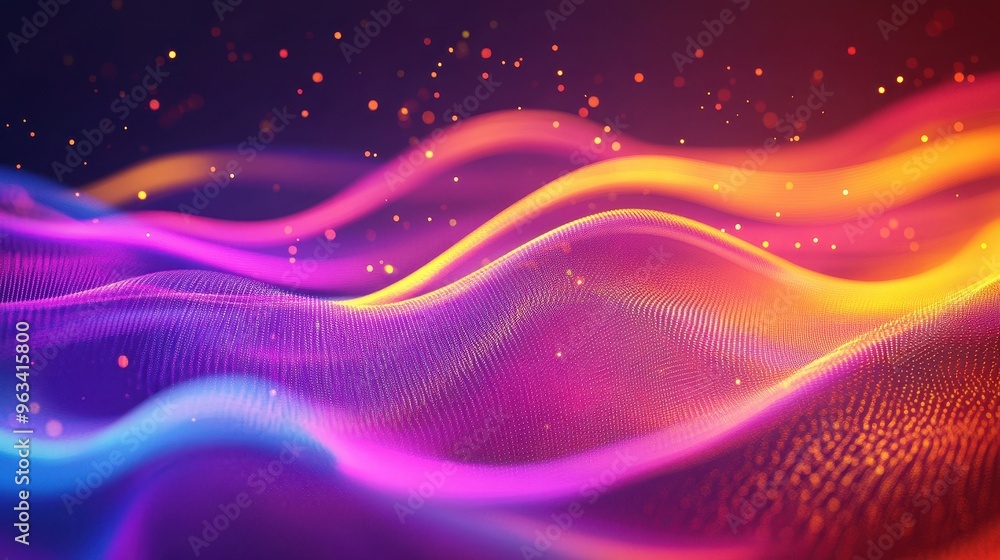 Poster glowing data streams - abstract background of interconnected network curves