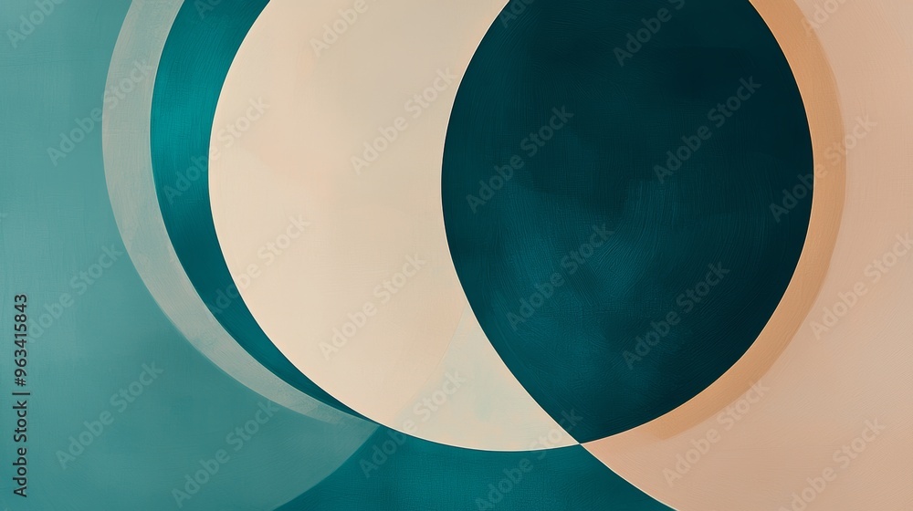 Poster modern and minimalist abstract background featuring overlapping organic shapes in teal and beige ton