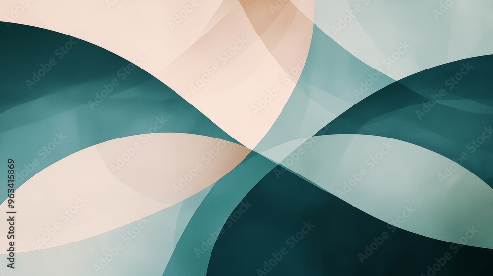 Poster abstract modern graphic design with teal green and beige translucent layers overlapping and blending