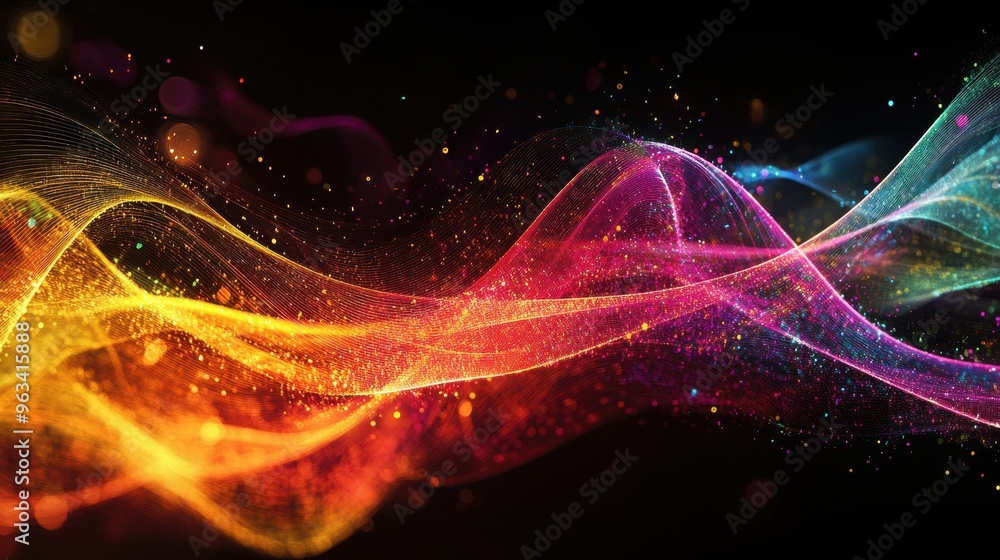 Poster illuminated data streams - abstract curved lines of color representing digital connections and infor