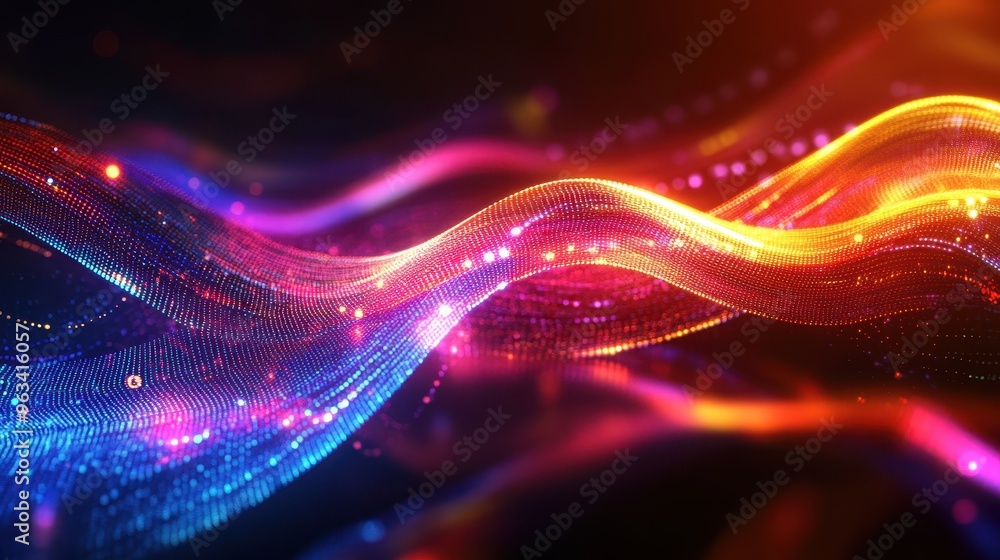 Poster illuminated data streams - abstract background of dynamic light curves representing connectivity and